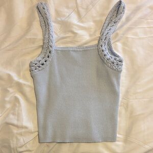 aerie Light Blue Ribbed Tank with Crochet Straps
